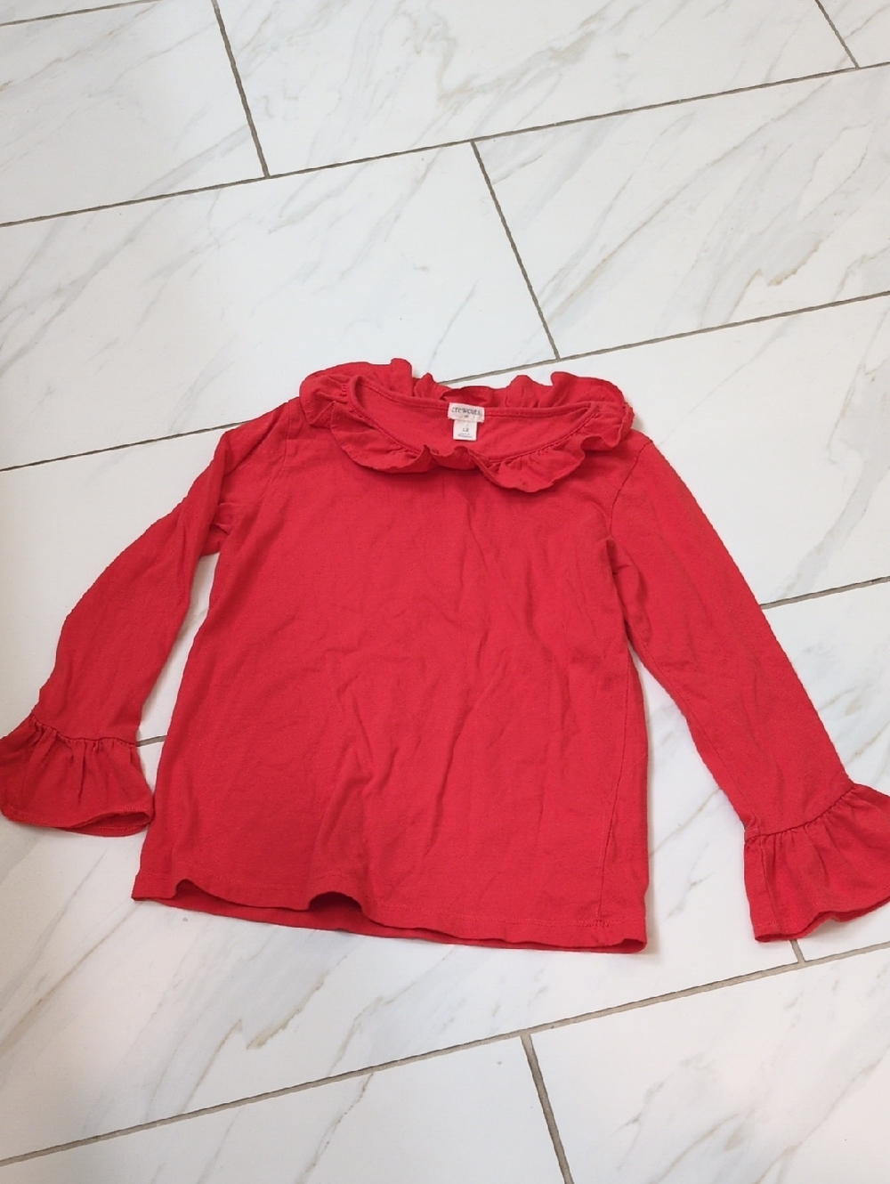 Crewcuts Red Ruffle Collar Long Sleeve Top